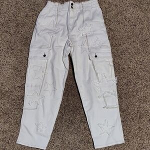 New Off White Star Embroidered Cargo Pants by Oli & Hali
